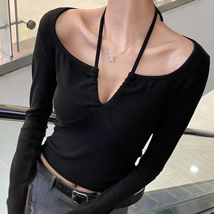 VAYLA Korean Sexy T Shirt Women Vintage Streetwear Solid Bandage Top Harajuku Fairycore Shirts Long Sleeve Tees