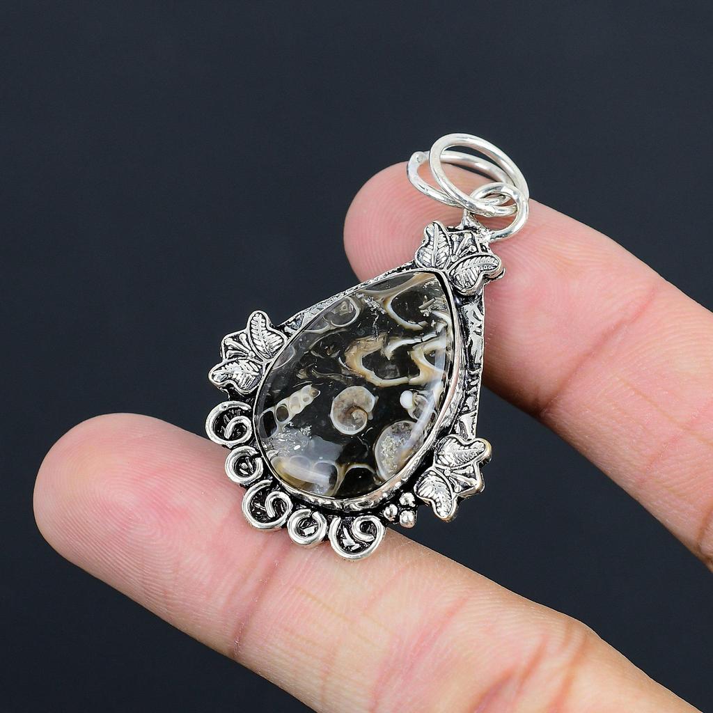 Natural Turritella Agate Gemstone Pendant 925 Sterling Silver Jewelry For Girls