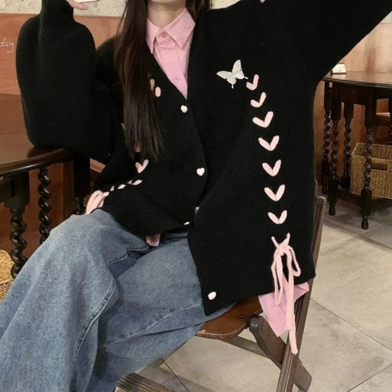 

Новый молочный фуфу мягкий восковой нежный атмосфера ленивый ветер бабочка вязаный свитер кардиган женское пальто топ one size fits all чёрный