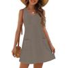 Women's Fashion Casual Summer Cuffs Bag V-neck Solid Color Dress Beach Sundress