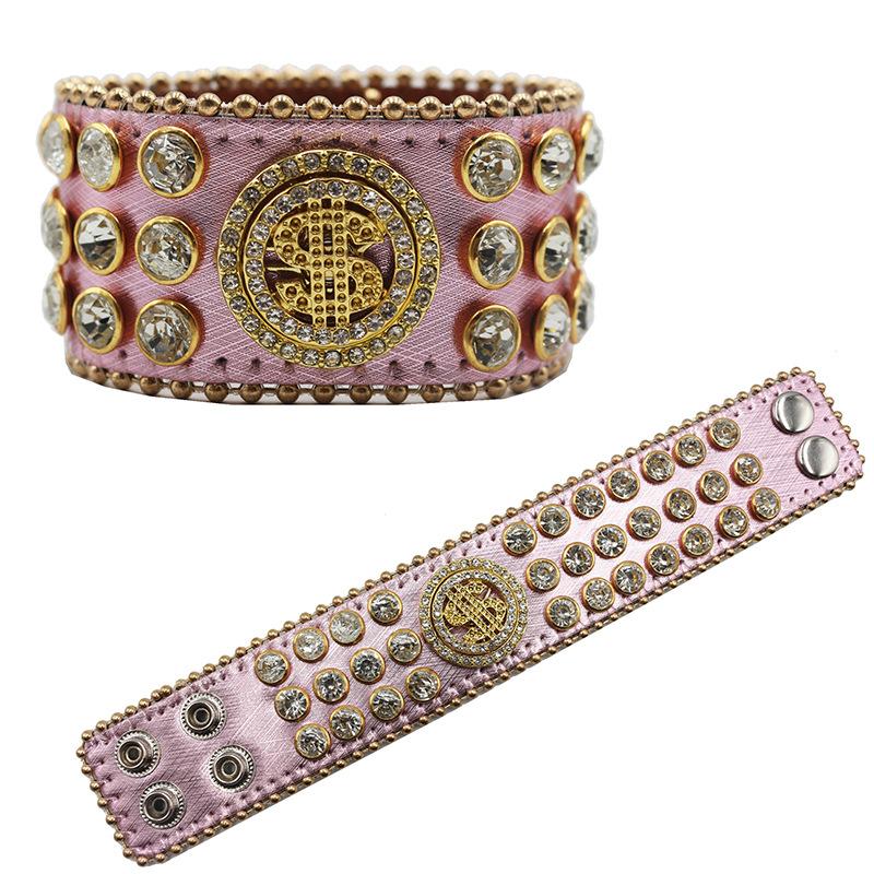 Popular European and American Luxury Rhinestone Bracelets Design Diamond-encrusted PU Leather Bracelets