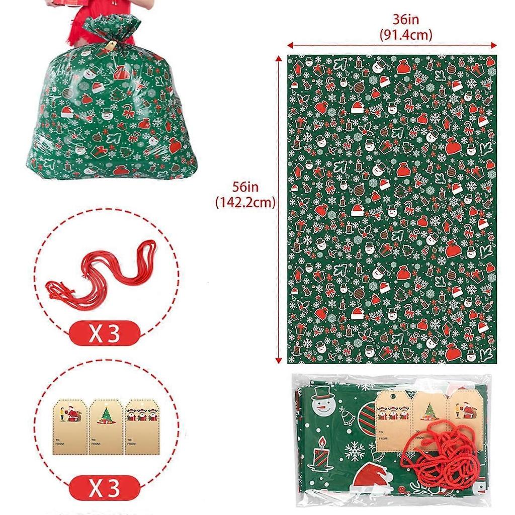 Christmas giant plastic bags, extra-large Christmas gift bags, 36*56 pieces, 3-pack