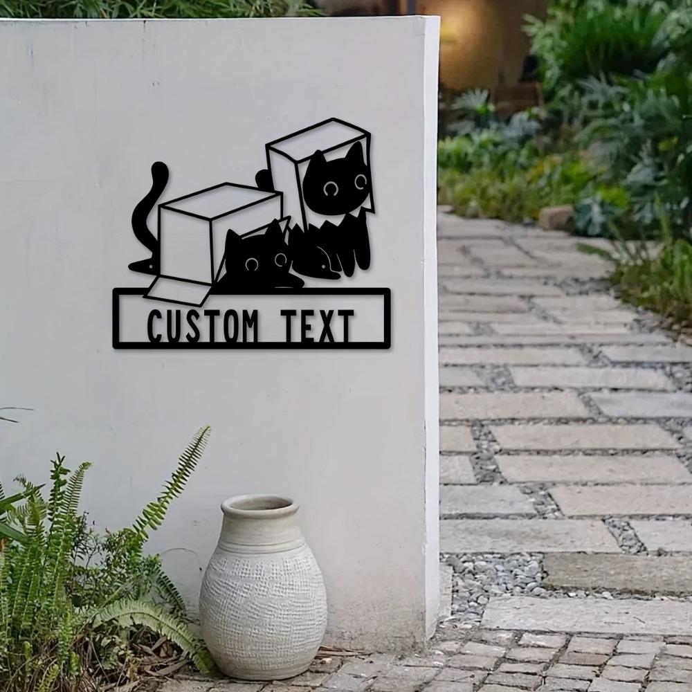 Personalized Metal Cat Wall Art Custom Family Name Sign Rustic Home Decor Housewarming Gift
