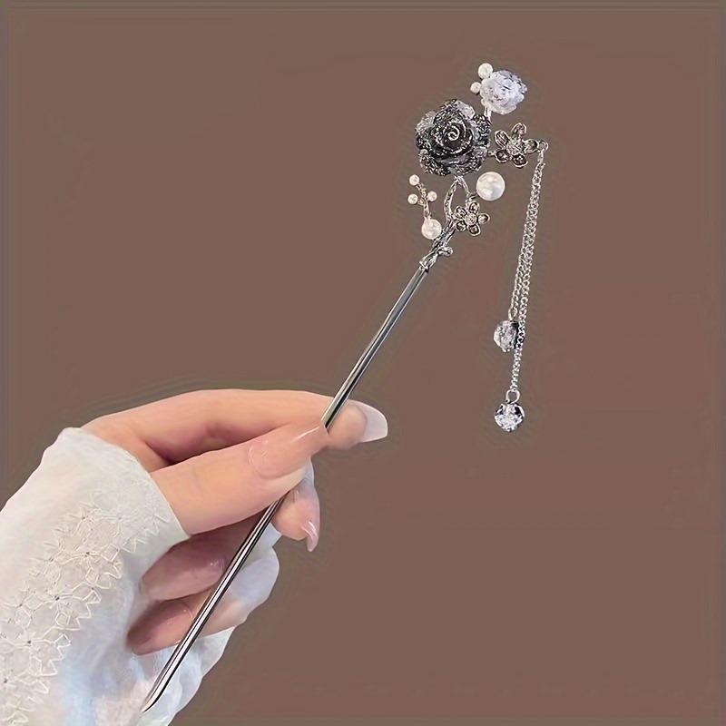 Classic Chinese Tassel Hair Accessory Retro Metal Flower Hanfu Hair Needle for Women's Daily Holiday Wear Girl's Jewelry Hairpin