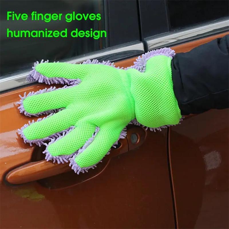 Waterproof Car Wash Mitt Scratch Free 5-Finger Microfiber Interior Exterior Cleaning Gloves Car Chenille for Cleaning Wheel