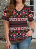 Ethnische Stil Blumen T-Shirts 3D Druck Sommer Damen V-Ausschnitt Kurzarm T-Shirt Y2k Harajuku Tees Lässige Oberteile Damenbekleidung