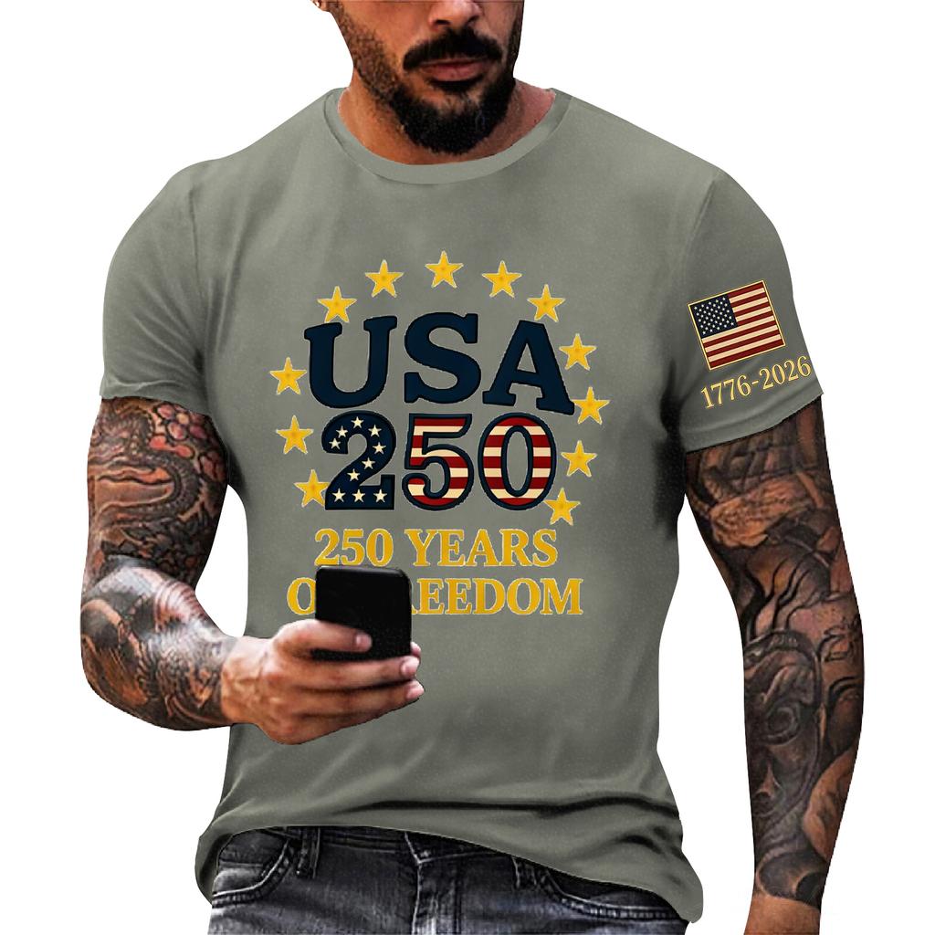 Herren lockeres und lässiges T-Shirt mit Flaggenprint, kurzärmeliges Hemd