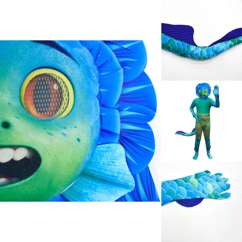 Enchanting Luca Kids Jumpsuit With Mask And Gloves For Vibrant Halloween Dress Up