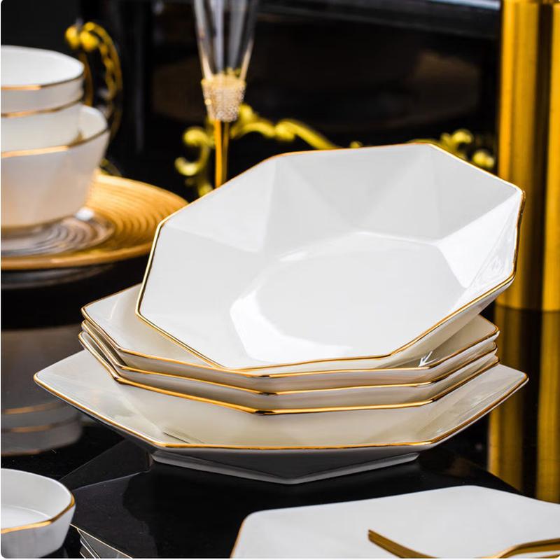 SIFAR Kreativní keramický jídelní talíř se zlatým okrajem