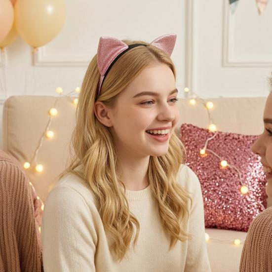 Sparkly Headpiece for Photoshoots Furry Cat Ears Headband Women, Glitter Ear Hair Cosplay Costume Props Accessory Halloween Party And Masquerade