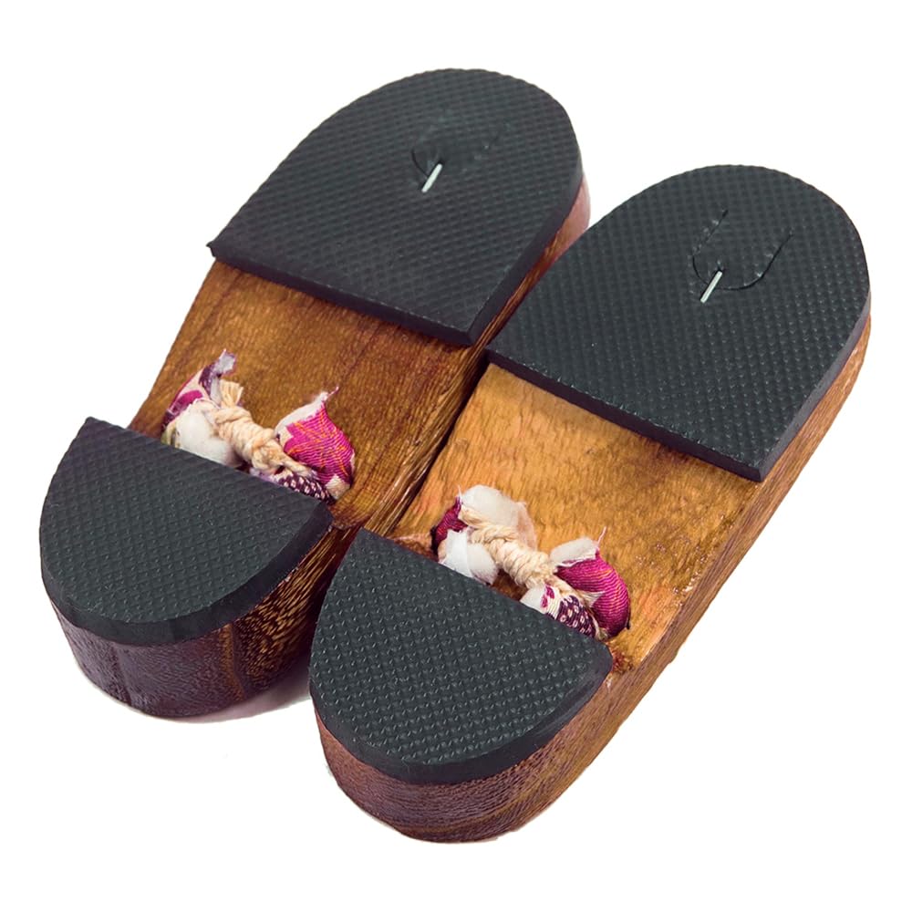 Geta for Burnt Paulownia Geta with Japanese Pattern Straps for Girls [KYOETSU] Kids, (19.5cm, G19)