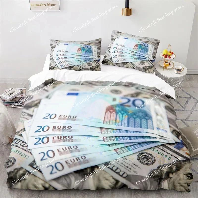 Money Print Duvet Cover KingQueen Size,Dollar Bills with The Portrait of Ben Franklin,Decorative Polyester Bedding Set