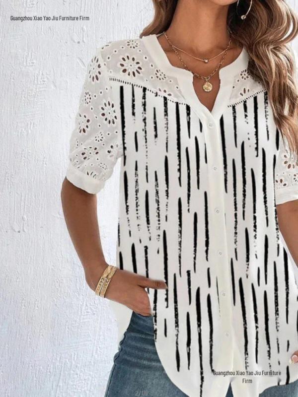 2026 Women's Short-Sleeved Lapel Button-Down Fashion Shirt