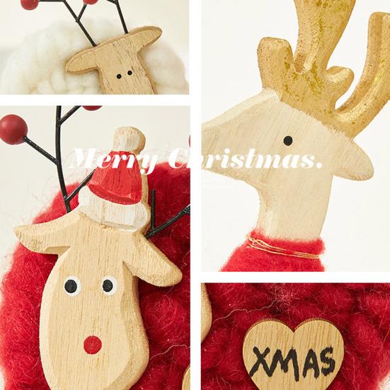 Yousheng Christmas Tabletop Decoration Plush Wool Felt Reindeer Santa Tree Figurine with Wooden Base for Winter Tiered Tray Mantel Decor