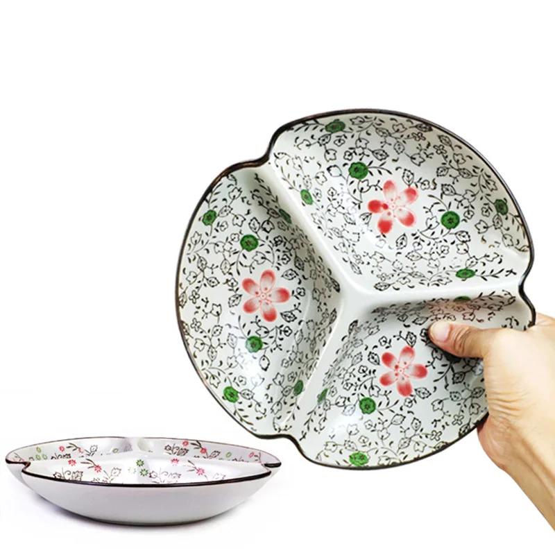 Japoński styl Talerz działowy, Ceramiczny domowy talerz do sałatek owocowych z wieloma kratkami, Talerz jadalny do szybkiej utraty wagi, 1 szt.