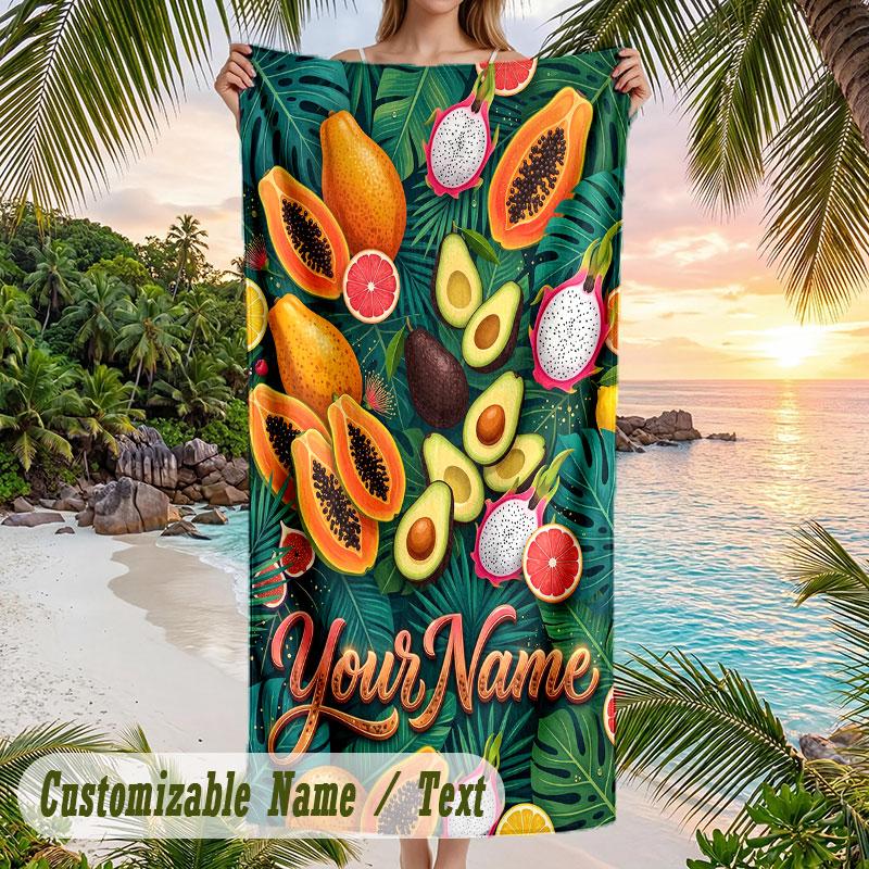 Frogs Forest Theme Quick Dry Beach Towel Custom Name Text Print Large Sand Resistant Towel Beach Vacation
