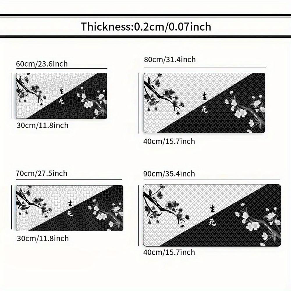 Black White Sakura Mouse Pad Large Computer Office Game Table Mat Xxl Rubber Nonslip Stitched Edge Keyboard Mats Long Desk Pads