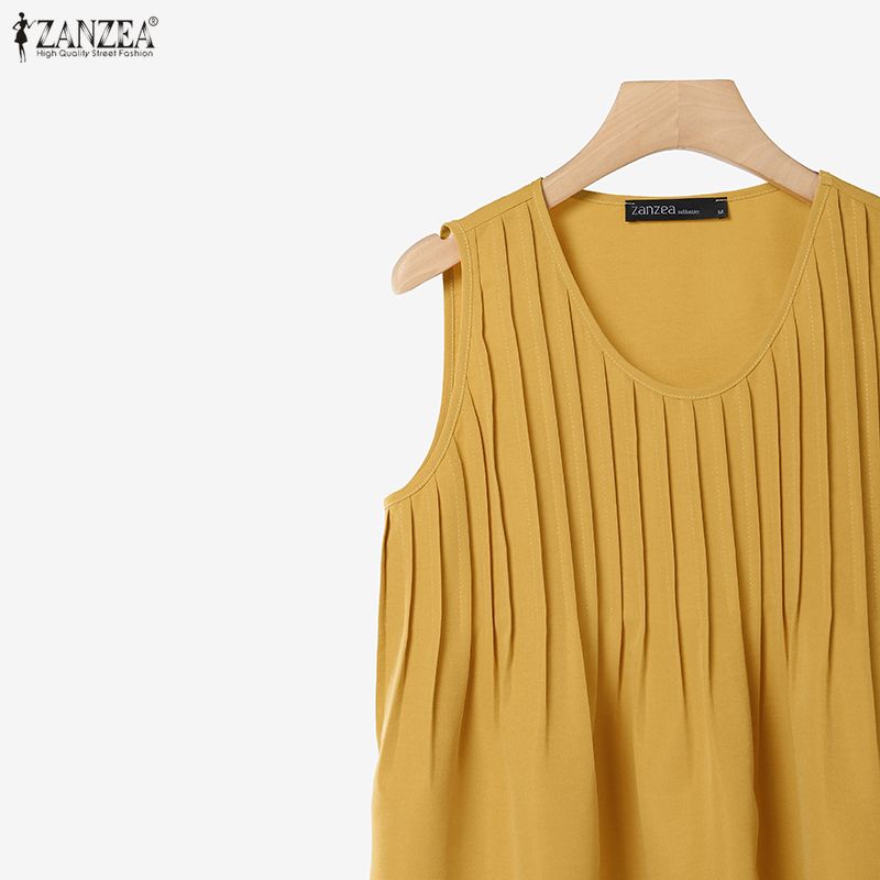 ZANZEA Women Casual Round Neck Solid Color Loose Sleeveless Tank Tops