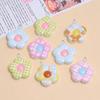 10Pcs Multicolor Cartoon Plaid Resin Flower Charms Fresh Cute Pendants DIY Craft Supplies for Handmade Earrings Jewelry Making