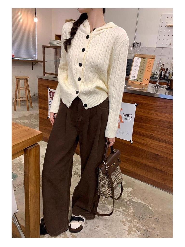 Korean Hooded Cable Knit Cardigan for Women - 2025 Autumn Collection, Button Sweater Coat, Versatile and Stylish.