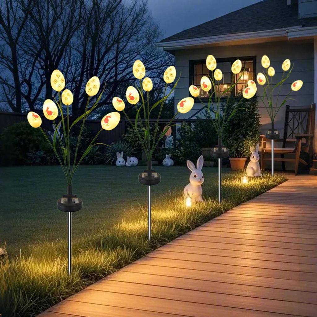 Solar Lights 2 Pieces Waterproof 6 LED Easter Egg Lamp Solar Stake Lights For Garden Walkway Patio Backyard Lawn Driveway