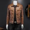 2025 Autumn Men's Slim Fit Biker Leather Jacket - Long Sleeve, Turn-Down Collar, Trendy Punk Style.