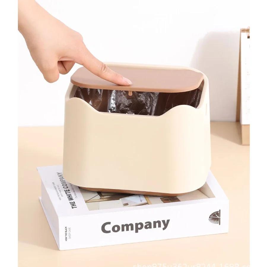 Mini Kitchen Desktop Trash Can Cute Cartoon with Lid Dormitory Bedroom Dressing Table Office Press Type Garbage Storage Box