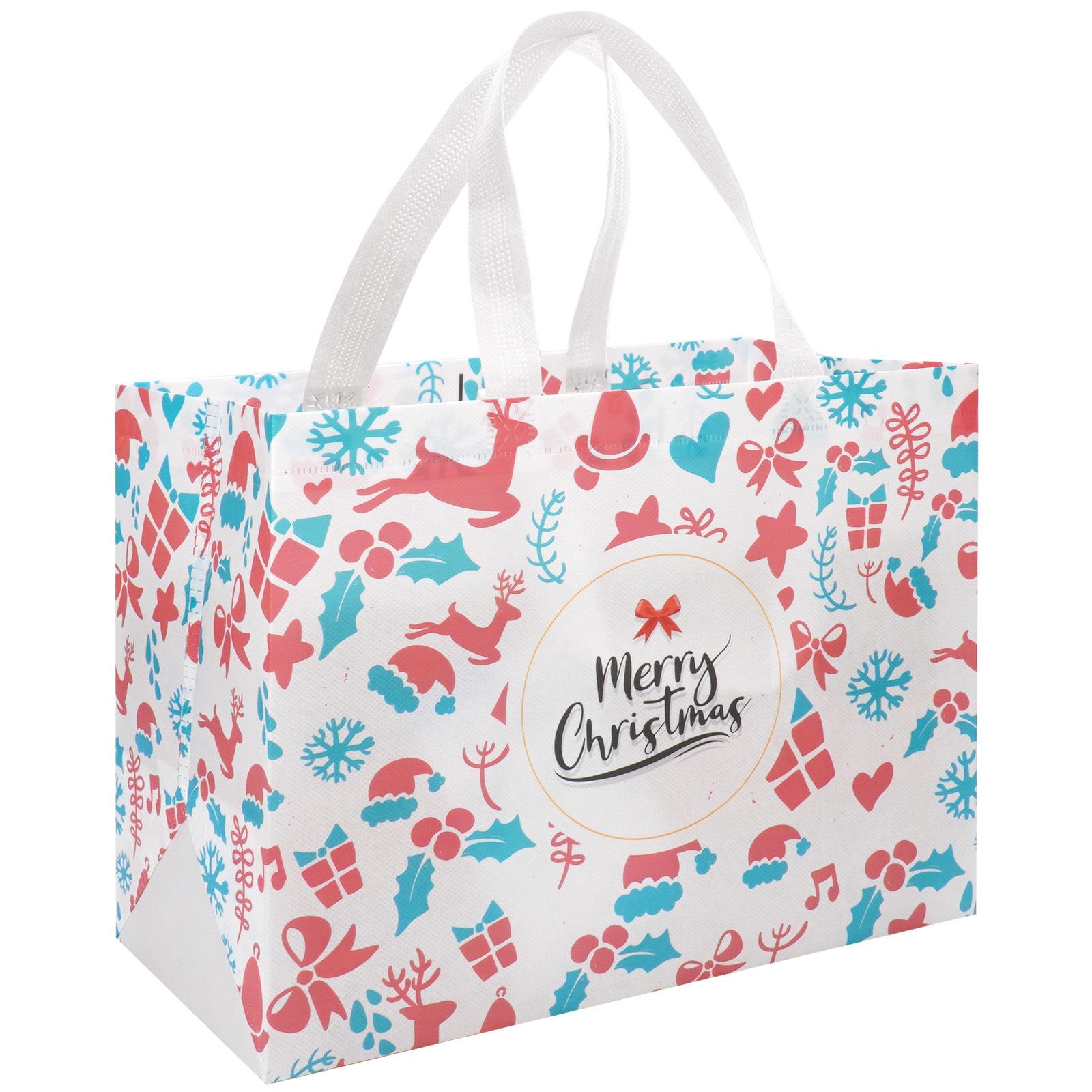 

Багаторазові неткані різдвяні подарункові пакети з ручками | Святкові сумки для покупок для новорічних та різдвяних вечірок, подарункова упаковка