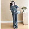 Spring 2025 Age-Reducing Women's Maternity Set: Apricot Round Neck Printed Sweatshirt & Loose Pants