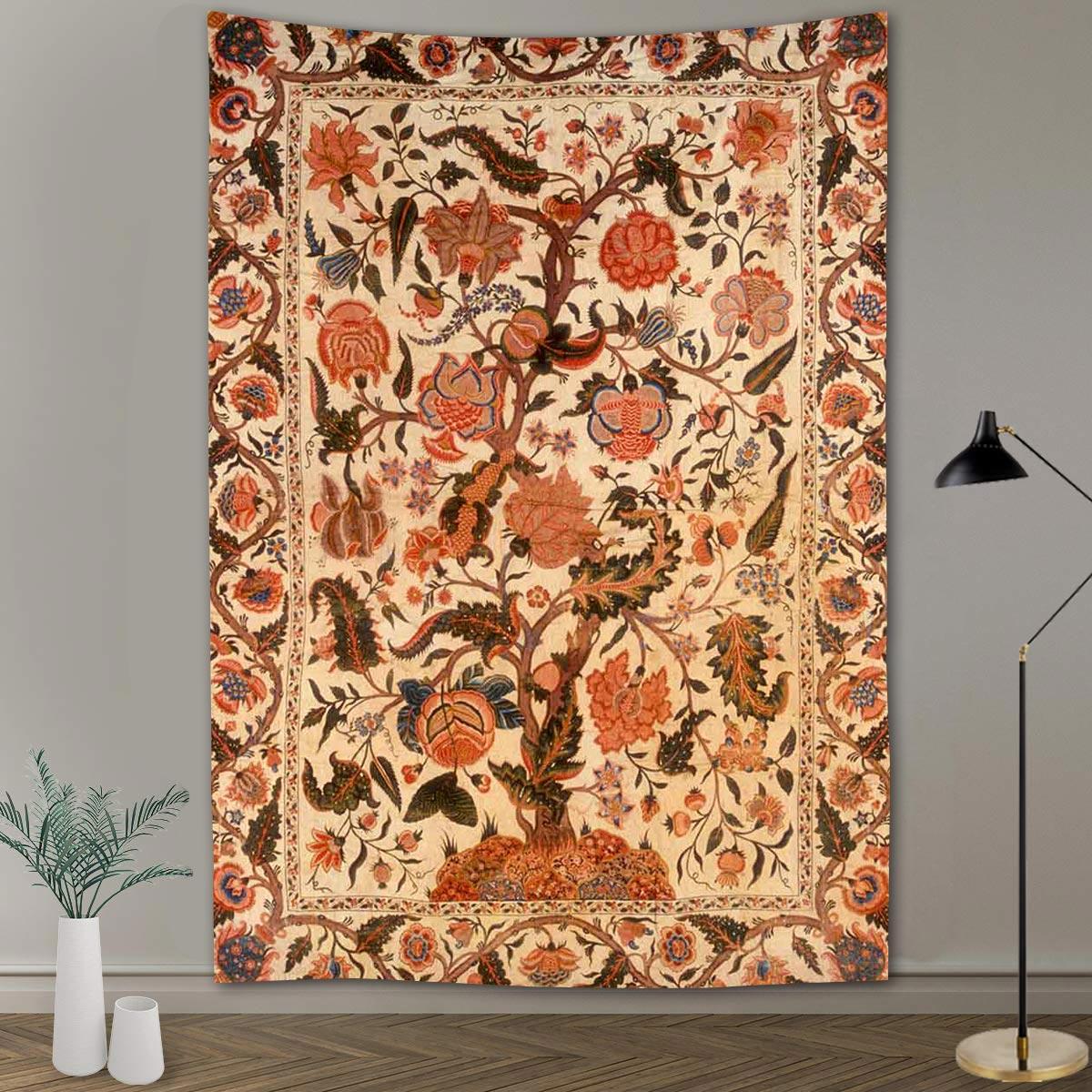 

Винтажный гобелен с цветочными растениями и животными, лесной пейзаж, гобелен, исламский тотем, настенный гобелен, эстетическое украшение для комнаты, домашний декор 150X100CM