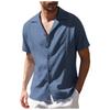 Mens Linen Style Short Sleeve Solid Shirts Casual Fit Formal Dress Top Tee Shirt