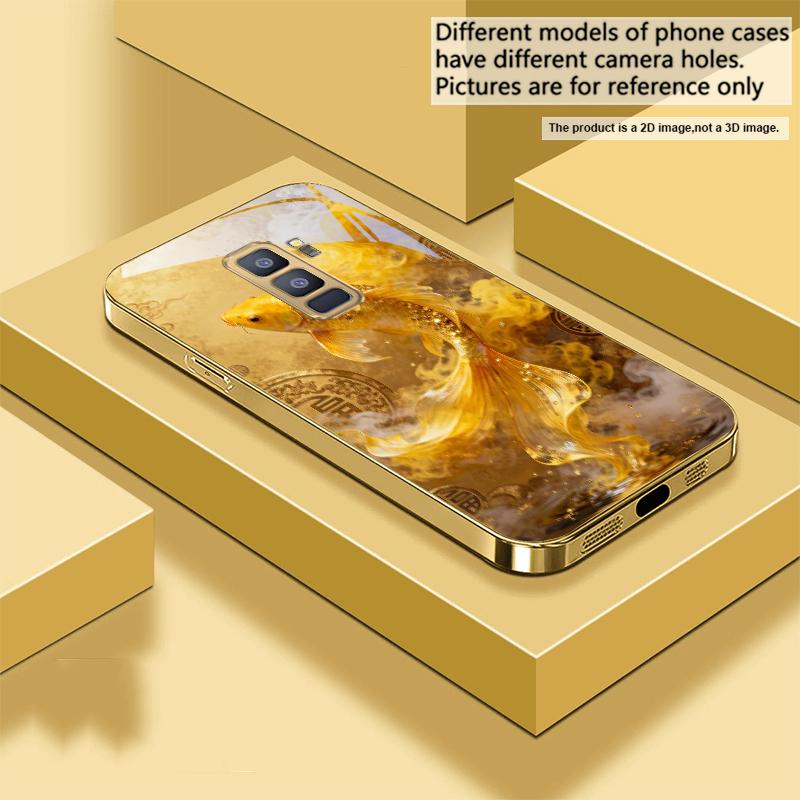 Harmonious Golden Carp For Samsung Galaxy S20 FE S21 S22 S23 Plus S24 Ultra 25Ultra S21+ S9+ S22Plus Golden Glass Phone Case