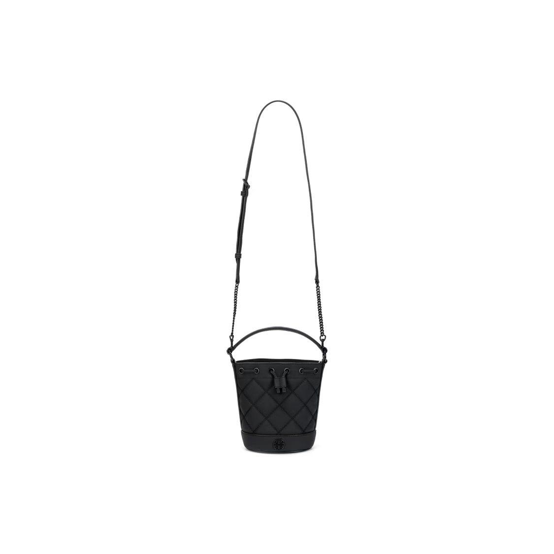 

Tory Burch Willa Solid Color Minimalist Plaid Drawstring Closure Bucket Bag Women Handbags Black 149680-001 Basic Set (Bag+Dust Bag)