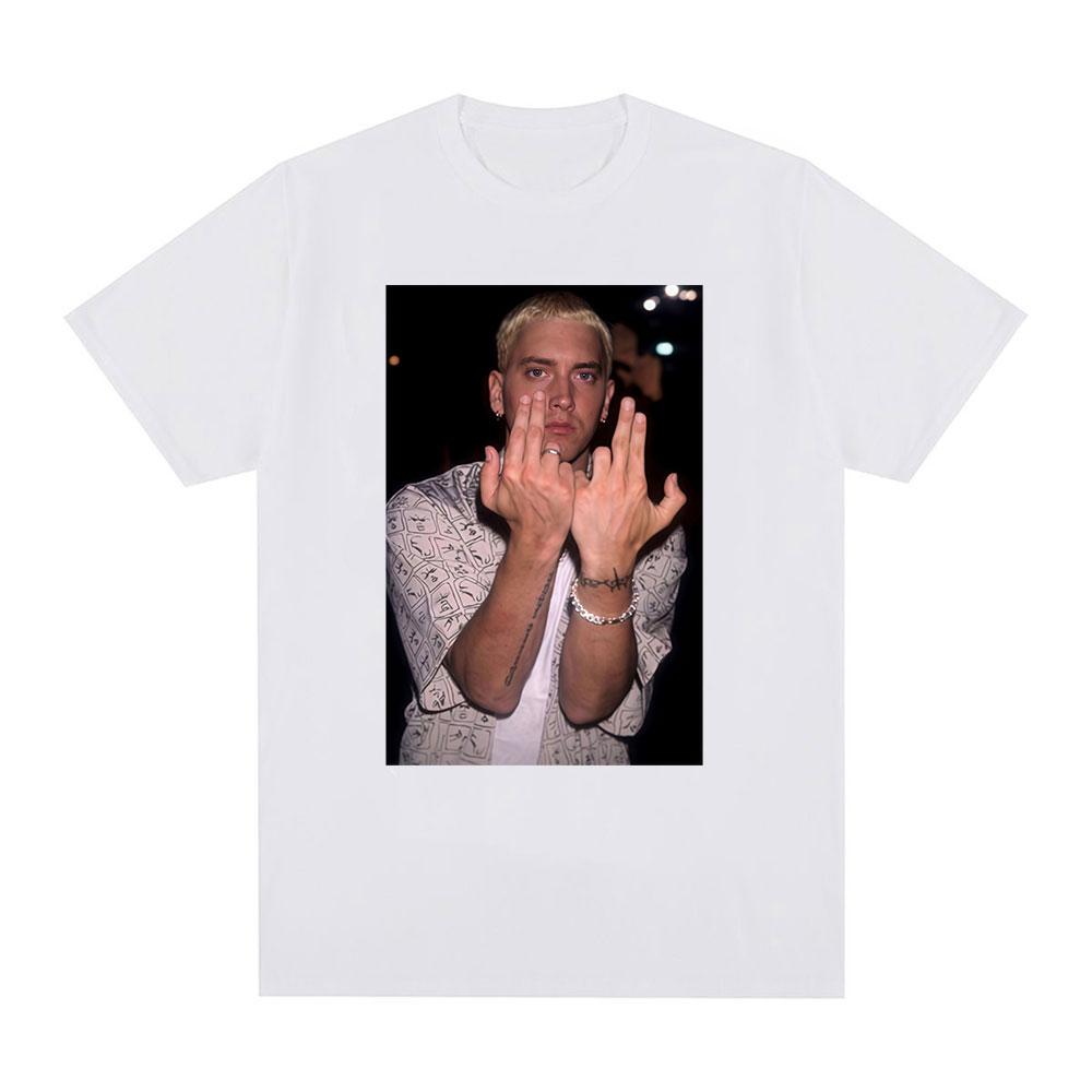 Rapper Eminem Gesture Graphic Tshirt Unisexs Women Hip Hop Fashion Short Sleeve Tshirts Summer Cotton Casual T Shirt Streetwear