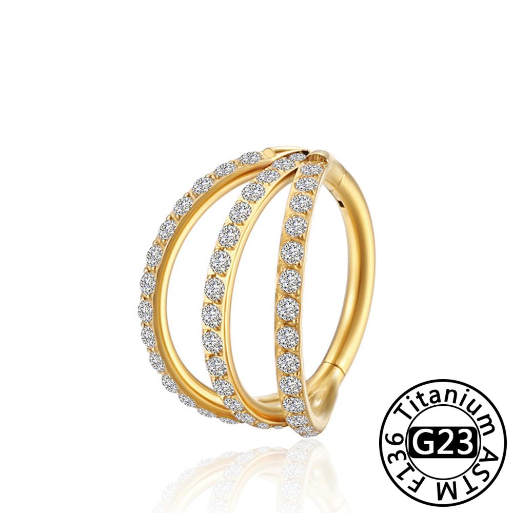 Anillo de Nariz Clicker de Titanio G23 Cartílago de Oreja Tragus Helix Daith Pendientes Redondos Aro CZ 16G Segmento con Bisagra Joyería para Piercing Corporal