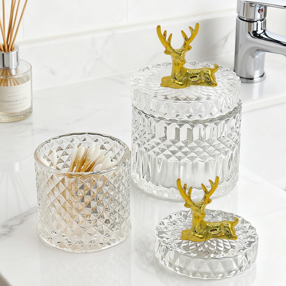 Elk Lid Top Replacement Handle Plastic Golden Reindeer Figurine Small Animal Sculpture for Glass Pot Lids Storage Box