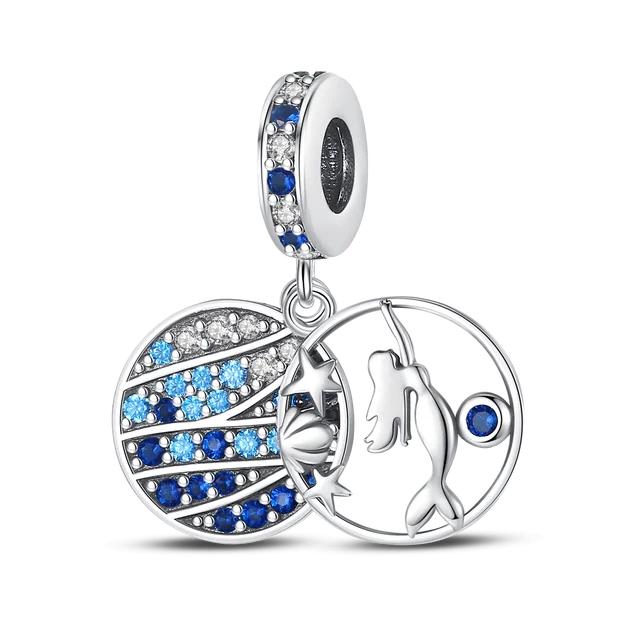FitNew Original Bracelets 100% 925 Sterling Silver Oecan Blue Sea Turtle Starfish Mermaid Charms Beads DIY Jewelry Making