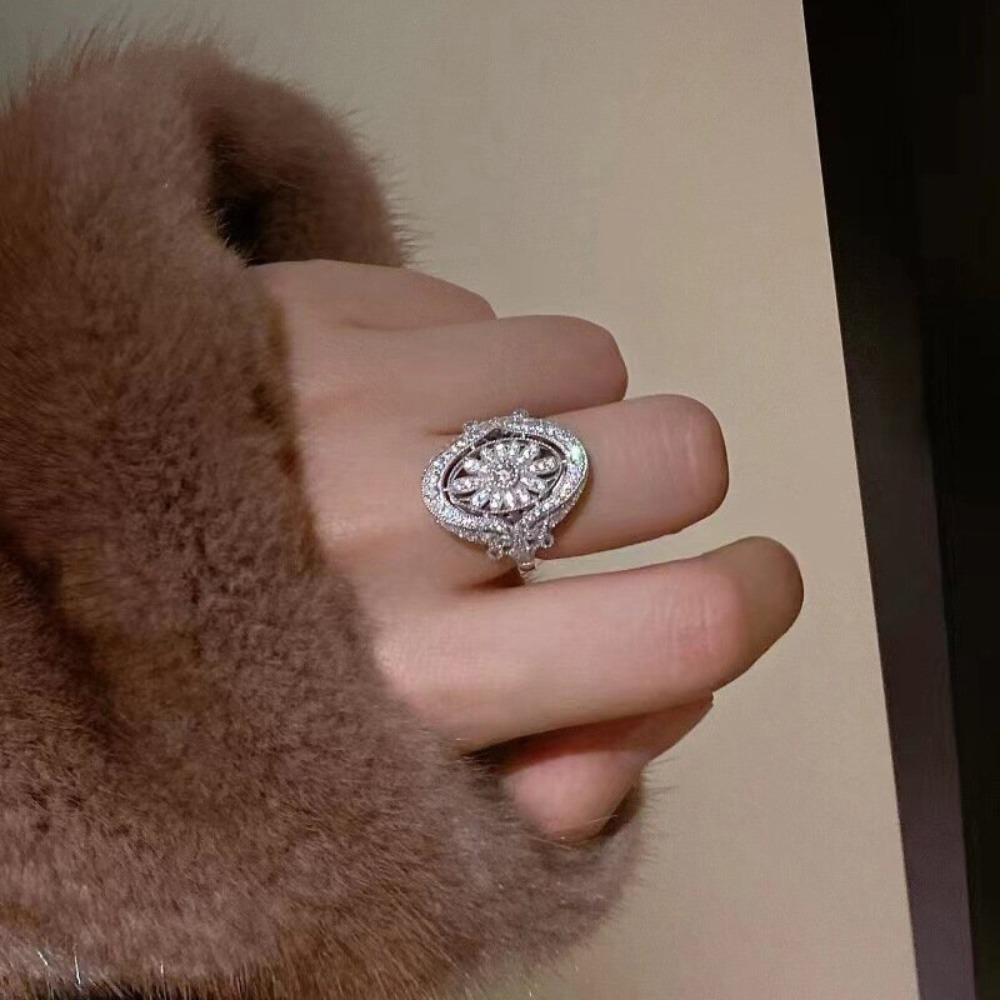 Luxury Court Style Shining Full Inlay 5A Zircon Snowflake Princess Rings for Women High Quality Bride Wedding Designer Jewelry