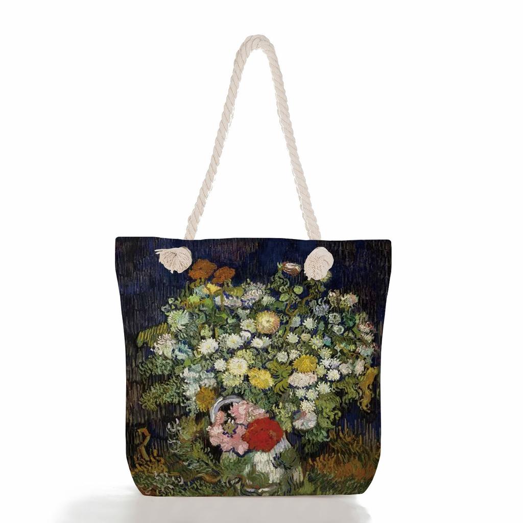 Creative oil painting print thick rope single-shoulder beach bag 7267 CLE
