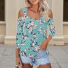 Women's Casual Shirt Blouse Print V-neck Sexy Cold Shoulder 3/4 Sleeve Top