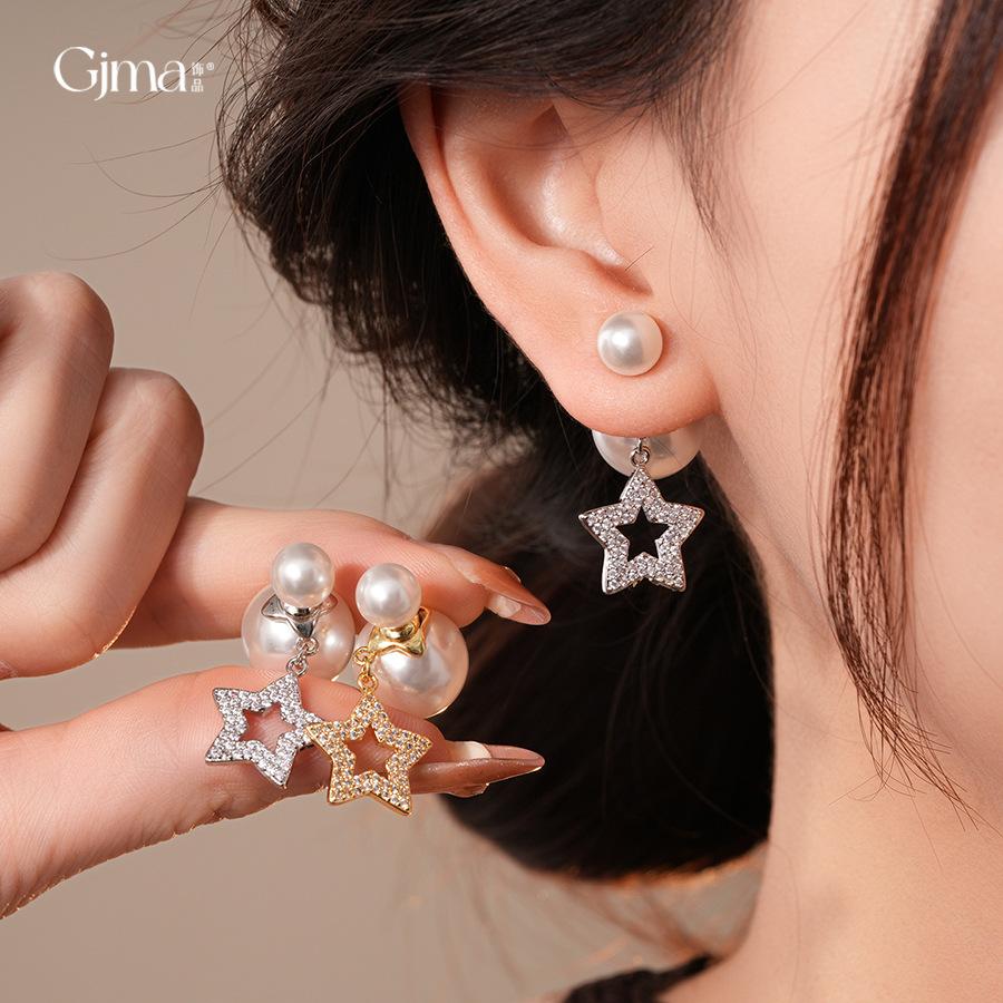 18k electroplated zircon pearl two-wear stud earrings light luxury earrings Korean exquisite earrings