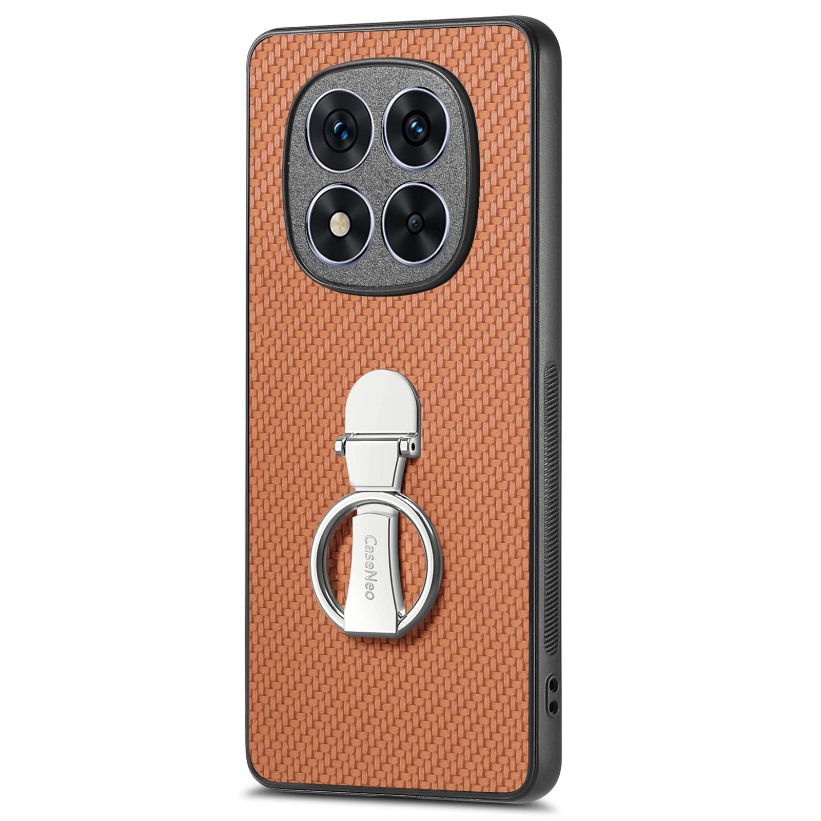 

CASENEO C1-19 for Xiaomi Redmi Note 14 Pro+ 5G Case Folding Kickstand Leather Back Cover Carbon Fiber Texture Brown