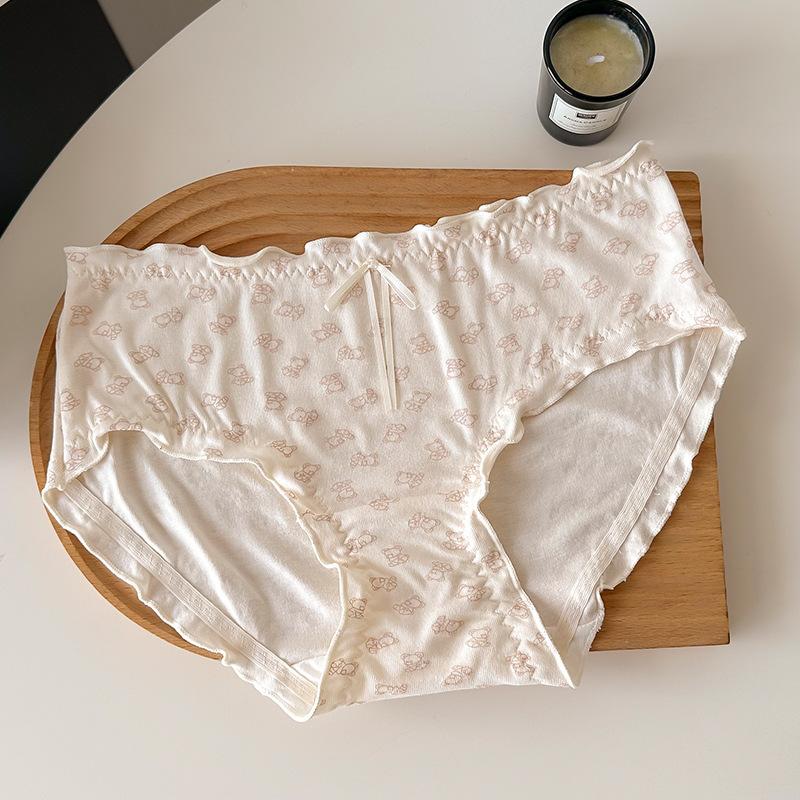 

Girl Spring and Summer Sweet Printed Flowers and Wood Ear Comfortable Skin Breathable Briefs XL білий/кавовий