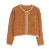 Chic Knitted Jacket & Skirt Set: Double-Breasted, Diamond-Embellished, Round-Neck French Socialite Style