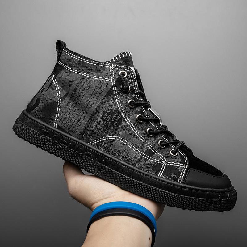 New Fashion Men's Shoes Trend High-top Canvas Shoes Student Casual Shoes Men Trendy Shoes