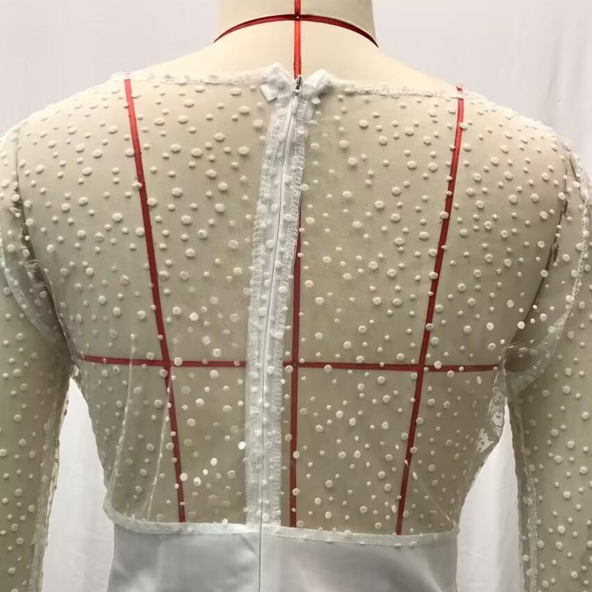 2025 Summer Autumn Women's Sheer Mesh Wedding Dress, Sexy V-Neck Long Sleeve Gown With High Slit, White See-Through Bridal Dress For Formal Events
