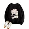 Girls' Cute White Cat Pattern Hoodie for Autumn Children's Casual Pullover Jacket