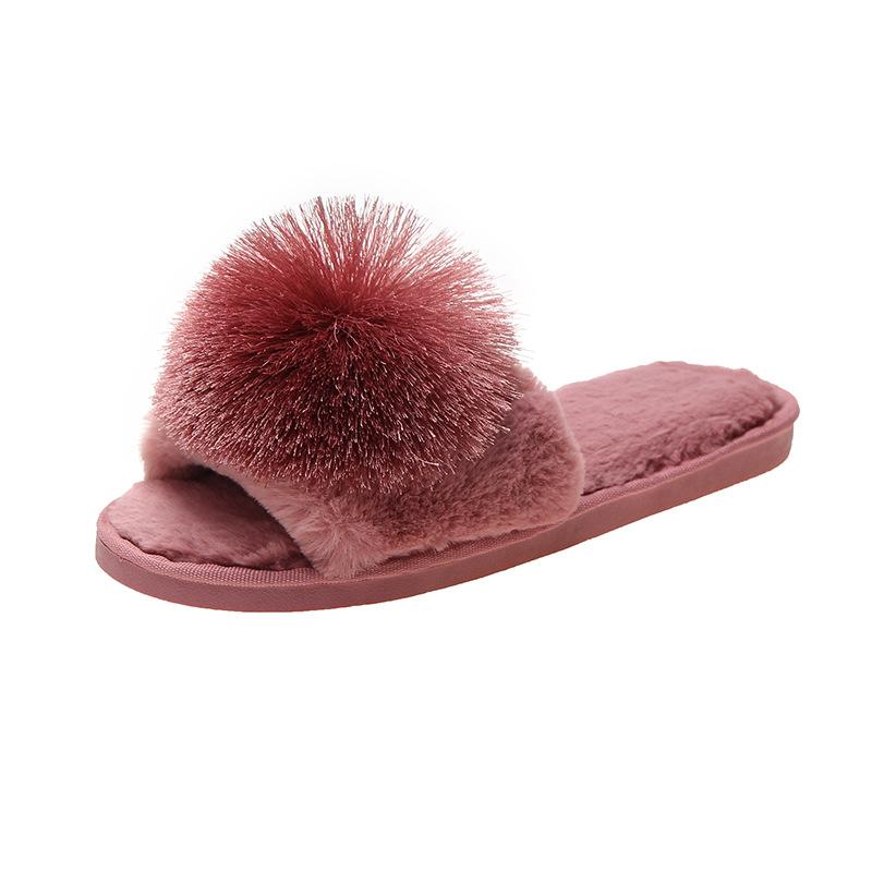 Mao Mao slippers 2025 new Korean version of home one-word slippers fashion ball warm indoor cotton mop