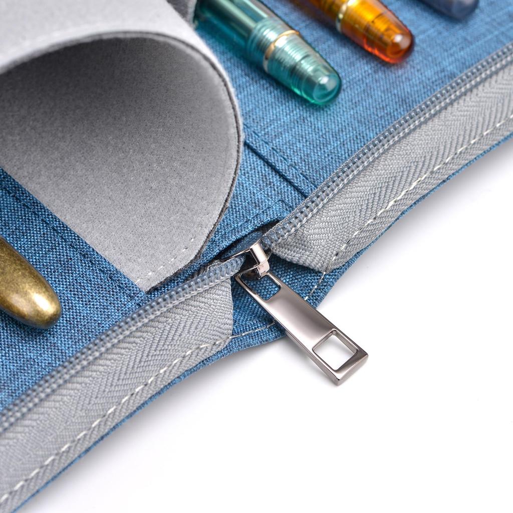 Large Capacity Fountain Pen 24 Waterproof Canvas Pen Individual Slot Zipper Case, Pens, Blue, Holder,