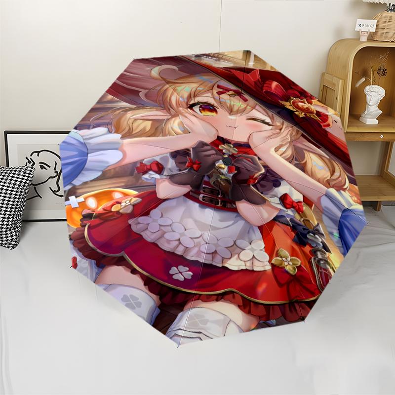 Genshin Impact characters Print Automatic Umbrella, 8 Rib Iron Frame, Plastic Handle, Suitable for Outdoor Travel &Daily , Ideal Gift